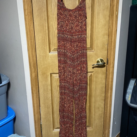 AMERICAN EAGLE Beaded Rust 100% Viscose Boho Print Pocket Jumpsuit​​ - Picture 8 of 10